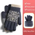Navy blue winter knitted gloves with snowflake pattern and touch screen fingertips - One Size / DZ62 Navy Blue (Snowflake Pattern)