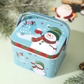 Blue Christmas tin box with handle featuring snowman joy to the world print - Christmas Handle Tin Style E (Light Blue Snowman)