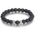 Detailed close-up of custom lava stone beads with engraved names Edison and Valery - Lava Stone / Single Name