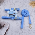 Blaues Cord-Haustiergeschirr und Leine Set mit süßer 3D-Biene für kleine Katzen und Hunde - Größe M (3-7,5 kg) / Blau (Bienenstil 1,2 m)