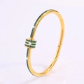 Luxurious rose gold stainless steel bangle featuring pave-set vibrant green zircons - Gold Green Zirconia Slider