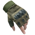 Gants tactiques demi-doigts vert armée avec coque de protection rigide noire - L / Protection Coque Rigide-Demi Doigt / Vert Militaire