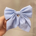 Sky blue hair clip with white polka dots and double-layered chiffon bow design - Polka Dot / Blue