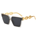 Fashionable oversized square sunglasses with gold metal chain temples and grey lenses - Transparent Grey Frame Grey Lens