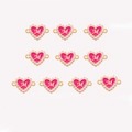 Detail of 10 pink enamel heart charms with gold M letter and rhinestones for DIY bracelets - Heart Letter M (XH40927) / 10 Pieces Pack / Pink