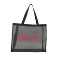 Large black mesh beach tote bag with pink Beach Vibes print for travel and fitness - Black With Pink Lettering