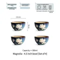 Set of four 4.5-inch Japanese ceramic rice bowls with hand-painted white magnolia design - Set of 4 / 4.5 Inch / Magnolia