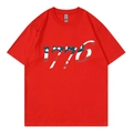 Red short sleeve T-shirt featuring a large 1776 graphic with American flag pattern - Red 318
