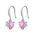 Elegant 925 silver drop earrings featuring heart-shaped pink crystals and white zircon - Silver Pink Heart Style (SE343-10F)