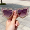 Occhiali da sole a cuore rosa con doppia fila di strass in cristallo luccicante - Viola Chiaro