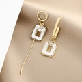 Asymmetric champagne gold drop earrings with white enamel and sparkling rhinestones - Gold Champagne Geometric Asymmetric Earrings