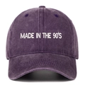 Detail view of MADE IN THE 90'S white embroidery on vintage washed purple cotton baseball cap - Purple