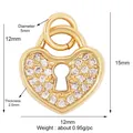 Miniature gold plated copper heart padlock pendant encrusted with clear zircon stones - Heart Lock Pendant / Khaki
