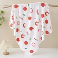 Soft cotton baby swaddle wrap featuring red litchi fruit pattern on a white background - Lucky Lychee