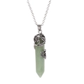 Hexagonal green crystal prism pendant necklace with silver flower wrap detail - Green Aventurine