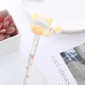Yellow cat head gel pen with sparkling heart sequins and pink cherry blossom patterns - Yellow Cat