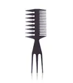 Macro detail of purple hair comb featuring wide teeth and a triple fork tail tip - 07 Large Three-Pronged / Dark Grey Three-Pronged Comb