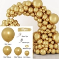 Detailed 87pcs gold balloon arch kit list with various sizes and assembly accessories - Balloon And Accessory Set / Metallic Gold