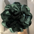Exquisite dark green satin large fabric flower brooch with layered handcrafted petals - Forest Green