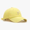 Bright yellow cotton baseball cap with white chenille letter P embroidery in side view - Adjustable / Neon Yellow