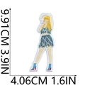Detailed embroidery patch of female singer in blue outfit, size 9.91cm by 4.06cm - W3GS-22-03