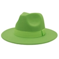 Classic grass green wool felt fedora hat with matching ribbon for men and women - Fruit Green