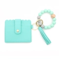 Mint green silicone bead bracelet with card holder wallet and fringe tassel keychain - Mint Green