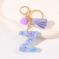 Letter Z initial keychain with purple heart charm and colorful sequins in clear resin - Letter Z