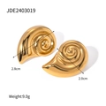 Polished gold shell-shaped stainless steel stud earrings in 2.8cm and 2.0cm sizes - Gold Shell Spiral Style (JDE2403019)