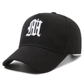 Classic black baseball cap with white gothic letter embroidery on premium cotton - Adjustable / Black With White Embroidery