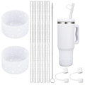 Stanley Cup Zubehörset mit Glitzer-Strohhalmdeckeln, Silikonhüllen und Reinigungsbürste - Silber Glitzer Set