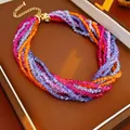 Collana multistrato di perline di cristallo intrecciate viola e arancio con chiusura - Colorato