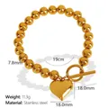 Roestvrijstalen kralenarmband met hartjeshanger en een T-sluiting van 19cm lengte - Goud (SL84)