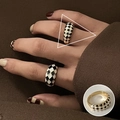 Golden adjustable open ring with black and white checkerboard pattern for women - JZ9767 Gold Checkerboard Open Ring