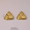 Golden stainless steel triangle earrings with shell texture in beach vacation style - Vintage Wavy Triangle (FYD6157)