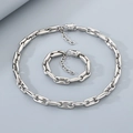 Conjunto de collar y pulsera de cadena tipo nariz de cerdo pulida de 10mm plata - Estilo B Color Acero / Pulsera 19.5cm+5cm Extensión