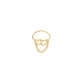 Adjustable gold heart ring with intertwined double hearts and delicate hanging chain detail - Intertwined Double Heart with Chain / Gold