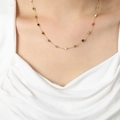 18k gold plated stainless steel necklace with colorful natural stone beads on a model - 40+5cm / Gold Necklace (40+5cm)