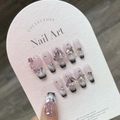 Uñas postizas Y2K rosas y negras estilo francés con corazones 3D, estrellas y diamantes - Extra Pequeño (XS) / Rosa Negro Francés