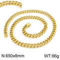 Collier chaîne cubaine dorée, taille 650x8mm et poids 86g, style hip hop haut de gamme - Collier Doré 650x8mm