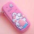 Pink 3D EVA pencil case featuring cute rabbit illustration and strawberry patterns - Pink Strawberry Rabbit