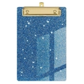Standard A4 blue glitter clipboard with elegant gold metal clip for office use - Glitter - Blue