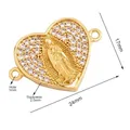 Gold-plated heart connector with Virgin of Guadalupe relief and clear zircon stones - M589802-Gold