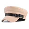 Casquette de marin classique en coton beige avec sangle en cuir noir et boucle métal - M(56-58cm) / Poche zippée