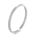 Elegant silver 925 bracelet with pavé-set round cubic zirconia in a closed hinge design - Platinum Plated Pave CZ Hinge Bangle 13.8g 48*55mm