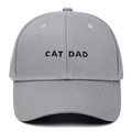 Detailed view of grey cotton baseball cap with black CAT DAD letter embroidery - Adjustable / Gray