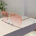 Chic pink gradient rimless aviator sunglasses with gold round studs on metal frame - Gold Frame Gradient Pink