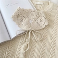 Beige crochet floral detachable collar with scalloped edges and adjustable tie closure - Long Tie Style / Beige