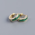 S925 sterling silver gold hoop earrings with square-cut emerald green zircons - Golden Color (Green Zirconia)