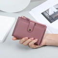 Pinkish purple leather mini wallet with zipper pocket and snap card slot for women - Dusty Pink